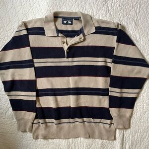 Wood & Gray 100% Cotton V-Neck Cable Knit Sweater - Navy and Tan